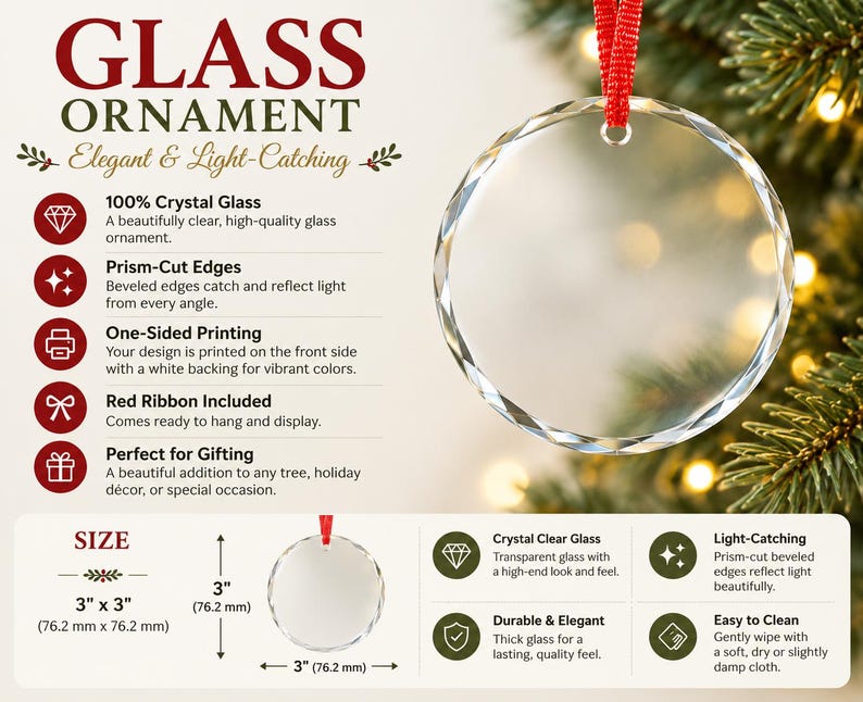 a glass ornament hanging from a christmas tree