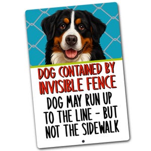 Bernese Mountain Dog Invisible Fence Sign, Funny Yard Warning for Sidewalk Walkers, Outdoor Dog Alert Aluminum Lawn Sign, Pet Warning Flag
