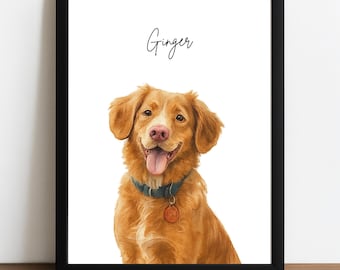 Custom Watercolor Pet Portrait from Photo, Personalized Dog or Cat Art, Pet Memorial Linen Print Wall Decor Gift for Mom