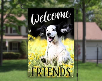 Welcome Friends, Garden Flags, Dog Lover Gift, Foster Dog Mom, Dog Garden Flag, House Flags, Garden Decor, Rescue Dog Mom Gift, Mother's Day