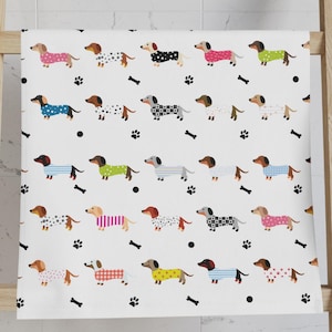 Dachshund Print Tea Towel, Bathroom Hand Towel, Kitchen Decor Dish Towels, Weiner Dog Kitchen Towel, Gift for Doxie Mama Mom, Dog Lover Gift