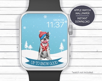Franse bulldog, kerstwijzerplaat voor smartwatch, hondenbehang downloaden, smartwatchhoesje, geschikt voor sneeuw, merchandise voor Franse bulldogmoeders, kerstcadeaus