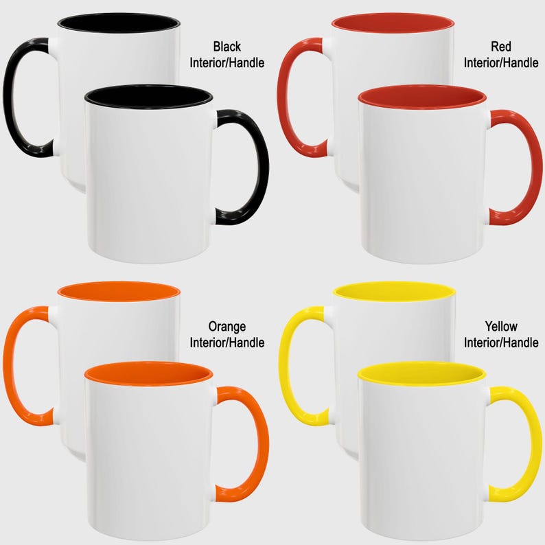 a set of four different colored coffee mugs