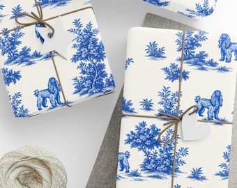 Afghan Hound Gift Wrap, Blue Toile Wrapping Paper, Vintage Dog Lover Gift Wrap, French Dog Pattern, Blue & White for Any Occasion, Dog Mom