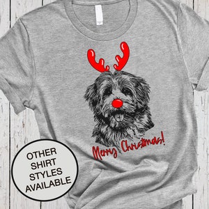 Red Nose & Deer Antlers, Merry Christmas, Holiday Shirt, Xmas Shirt, Havanese, Bichon Frise, Maltese, Coton De Tulear, Bolognese Dog Outline