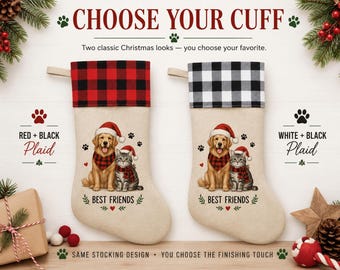 King Charles Cavalier Spaniel Personalized Dog Christmas Stocking, Custom Dog Owner Gift, Pet Stocking, Dog Lover Plaid Christmas Decor