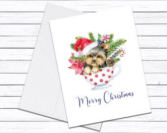 Merry Christmas Yorkie Card, Dog Christmas Card Set, Dog Greeting Card, Holiday Card, Dog Lover Gift, Xmas Card, Greeting Card, Dog Mom Card