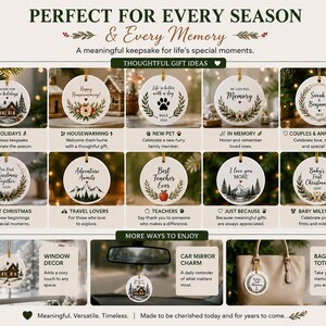 The image is a collage of 12 different holiday-themed ornaments, each with a unique design and message, arranged in a grid format. The ornaments include Christmas trees, snowflakes, and other festive elements, as well as messages like "Happy Holidays!", "Life is better when you're with family", and "I love you". The collage offers a variety of holiday-themed ornaments that can be used as gifts or decorations for different occasions.