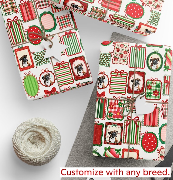 Boxer Dog Christmas Gift Wrap, Custom Dog Breed Holiday Pet Wrapping Paper, Present Paper, Festive Pet Lover Gift