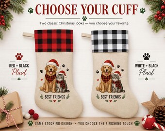 German Shepherd Personalized Dog Christmas Stocking, Custom Dog Owner Gift, Pet Stocking, Dog Lover Plaid Christmas Decor