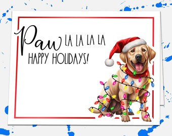 Paw La La La La Labrador Retriever Dog Christmas Card, Happy Holidays Card Set, Blank Card Christmas Stationery, Funny Dog Owner Xmas Card