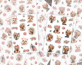 Yorkie Gifts Sticker Sheet: Colorful Yorkie and Flower Stickers, Matte Waterproof Vinyl (5x7 Inches, Indoor & Outdoor Use)