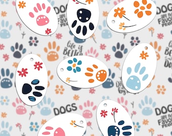 Dog Paw Prints & Flowers Gift Tags, Tags Matching Our Dog Quotes Gift Wrapping Paper, Dog Lover Gift, Birthday Party Hang Tag, New Dog Gift
