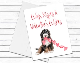 Bernedoodle Card, Valentines Day Cards, Dog Valentines Day, Wags Kisses & Valentine&#39;s Wishes, Greeting Cards, Blank Cards With Envelopes