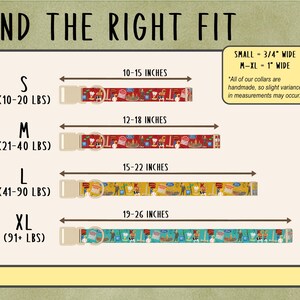 The image is a guide or diagram that provides size recommendations for different collar sizes, ranging from small to large. It includes illustrations of various collar designs and corresponding size indicators.