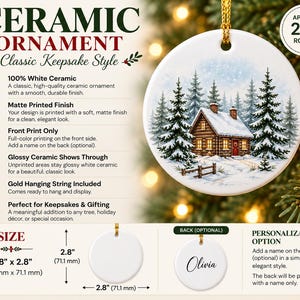 The image is a promotional graphic for ceramic ornaments, featuring a detailed description of the product and its features.