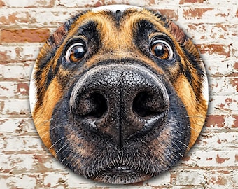 German Shepherd Round Wreath Sign, Funny Dog Face Front Door Decor, Fisheye Snoot Aluminum Door Hanger, Gift for GSD Lovers