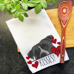 Pit Bull Kisses Valentines Day Gift for Mom, Pittie Mama Gift, Valentine Gift Hearts Dish Towel, Pitbull Valentines Dog Kitchen Tea Towel