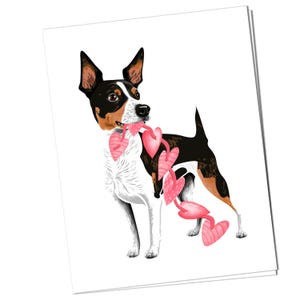 Rat Terrier Valentine Card, Adorable Dog Holding String of Hearts, Cute Romantic Greeting for Dog Lovers, Perfect Gift for Valentine’s Day