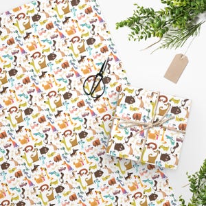 Cartoon Dogs Gift Wrapping Paper Roll, Dog Owner Gift, Dog Mom Funny Wrapping Paper, Veterinarian Gift Paper Dog Groomer Dog Print Gift Wrap