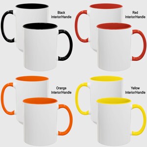 a set of four different colored coffee mugs