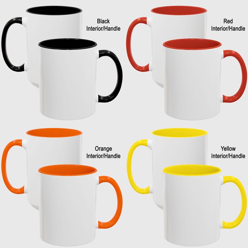 a set of four different colored coffee mugs