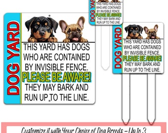 Custom Dog Yard Sign, Dogs Contained By Invisible Fence, Customized Peeking Dog Pet Sign, Beware of Dog Home, Electric Fence Sign Notice