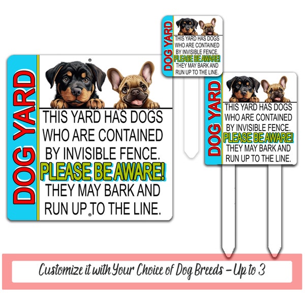 Custom Dog Yard Sign, Dogs Contained By Invisible Fence, Customized Peeking Dog Pet Sign, Beware of Dog Home, Electric Fence Sign Notice