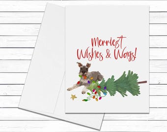 Schnauzer Christmas Cards, Merriest Wishes & Wags, Card from Dog, Blank Cards With Envelopes, Blank Greeting Cards, Cute Dog Greeting Cards