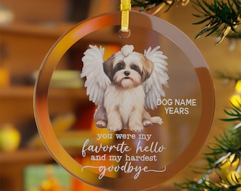 Shih Tzu Beveled Glass Dog Memorial Ornament, Angel Wing Christmas Tree Decor, Christmas Keepsake Pet Loss Memorial, In Memory Sympathy Gift