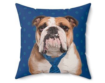 English Bulldog Dog Pillow, Faux Suede Square Pillow Dog Owner Gift, Dog Lover Decorative Pillow Gift, Cute Dog Pillow, Unique Throw Pillow