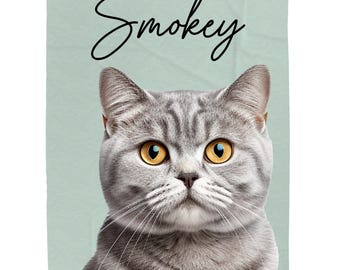Custom Pet Blanket with YOUR Pet Photo + Name, Customized Cat Blanket, Personalized Cat Blanket, Cat Photo Blanket, Cat Loss Sympathy Gift