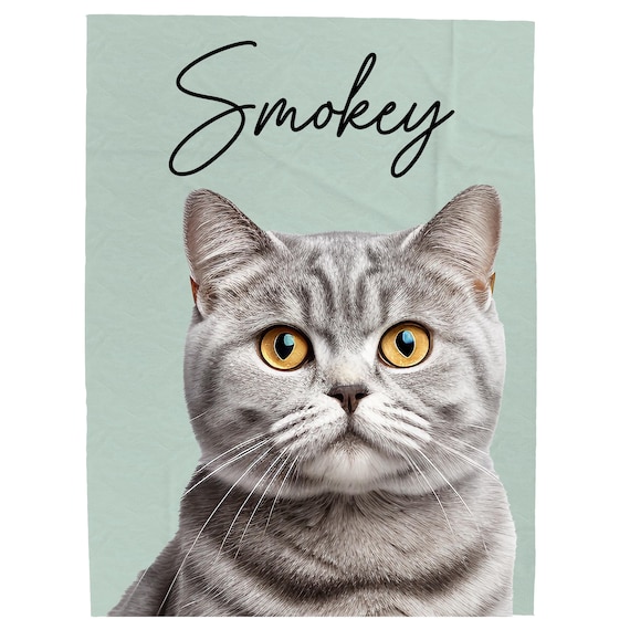 Custom Pet Blanket with YOUR Pet Photo + Name, Customized Cat Blanket, Personalized Cat Blanket, Cat Photo Blanket, Cat Loss Sympathy Gift