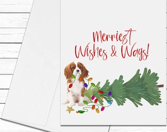 King Charles Cavalier Spaniel, Funny Christmas Cards, Merriest Wishes & Wags, Dog Greeting Cards, Holiday Cards, Blank Cards With Envelopes