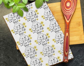 French Poodle La Vie Est Belle Tea Towel, Bathroom Hand Towel, Cute Dish Towel, Poodle Dog Towel, All Over Print Towel, Gift for Dog Mom