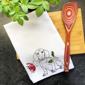 Dachshund Dog Kitchen Towel, Valentines Day Gift for Mom, Dachshund Gifts, Doxie Valentine Gift Rose Dish Towel, Valentines Dog Tea Towel