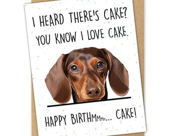 Dachshund Dog Happy Birthday Card, Funny Cake Lover Greeting, Cute Pet Lover Card, Dog Mom Gift, Sausage Wiener Dog Birthday For Doxie Mama