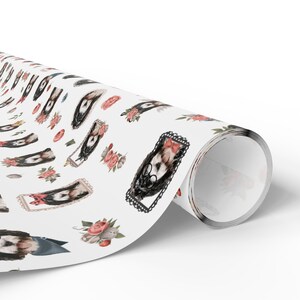 a white wrapping paper with a picture of a woman's face on it