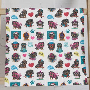 Doxie Mama Hand Towel, Fun Cartoon Dachshund Print with Cute Doxie Pups, Perfect Gift for Dog Lovers, Decorative Kitchen or Bathroom Towel