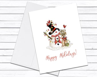 Happy Holidays Snowman & Dog Greeting Card, Dog Christmas Card Set, Holiday Card Set, Funny Christmas Card, Dog Lover Gift, Merry Christmas
