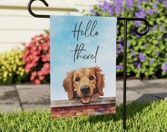 Golden Retriever Hello There Peeking Dog Garden Flag, Double-Sided Outdoor Garden Flag, Dog Yard Flag, Golden Mom Gift, Dog Dad Yard Decor
