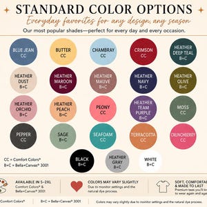 The image is a collection of color swatches for various shades of blue jeans, butter, chambray, and other clothing items. The swatches are available in different colors, and the image provides information about the available colors and their suitability for different seasons and occasions.