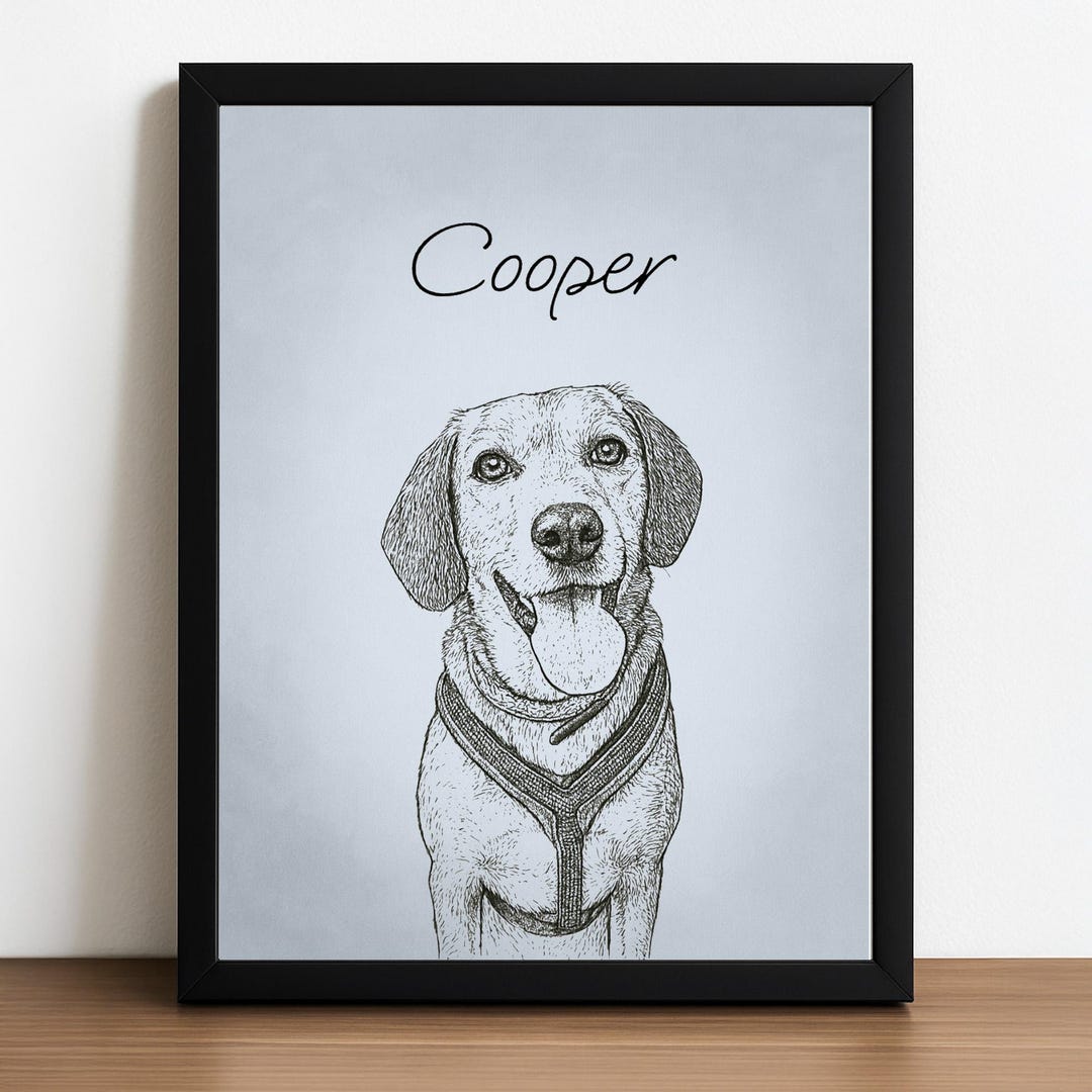 Custom Dog Portrait Ink Sketch From Photo, Personalized Pet Line Art ...