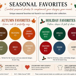 The image is a collection of seasonal color swatches for fall, winter, and holiday designs, featuring various shades of brown, green, orange, and red.