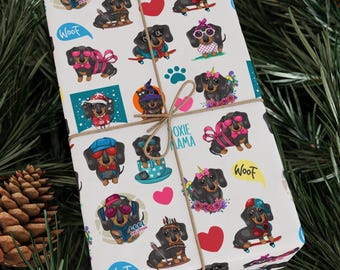 Dachshund Dog Holiday Gift Wrapping Paper Roll, Colorful Animal Lover Gift Paper, Weiner Dog Gifts, Doxie Birthday Present Dog Mom Gift Wrap