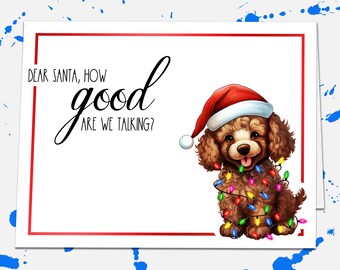 Dear Santa How Good Are We Talking Poodle Christmas Card, Happy Holiday Card Set, Blank Card Christmas Stationery, Funny Dog Owner Xmas Card