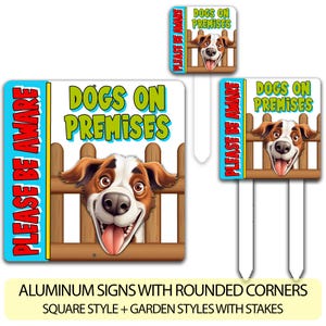 Dogs On Premises Entry Sign, Dog Metal Sign, Dog Owner Gift, Front Door Sign, Beware Of Dog Sign, Fenced Yard Outdoor Sign, Fence Gate Sign