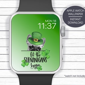 Franse Bulldog, St. Patrick&#39;s Day, Smartwatch-achtergrond, Smartwatch-gezicht, Digitaal horlogebehang, Achtergrondafbeelding downloaden, Ierse cadeaus