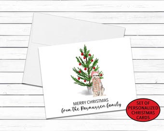Cattle Dog Christmas Card Set, Personalized Holiday Dog Card, Fun Christmas Card, Blank Greeting Cards, Christmas Tree Note Card, Xmas Cards