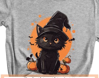 Witch Cat Halloween Tshirt, Black Cat Sweatshirt, Scary Halloween Cute Cat Shirt, Spooky Shirts, Bat Shirt, Halloween Cat Shirt, Cat Lover